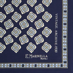 POCHETTE DA TASCHINO IN SETA STAMPATA A MANO BLU SCURO Fantasia archivio 1930