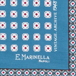 POCHETTE DA TASCHINO IN SETA STAMPATA A MANO BLU MEDIO Archivio pattern 1948