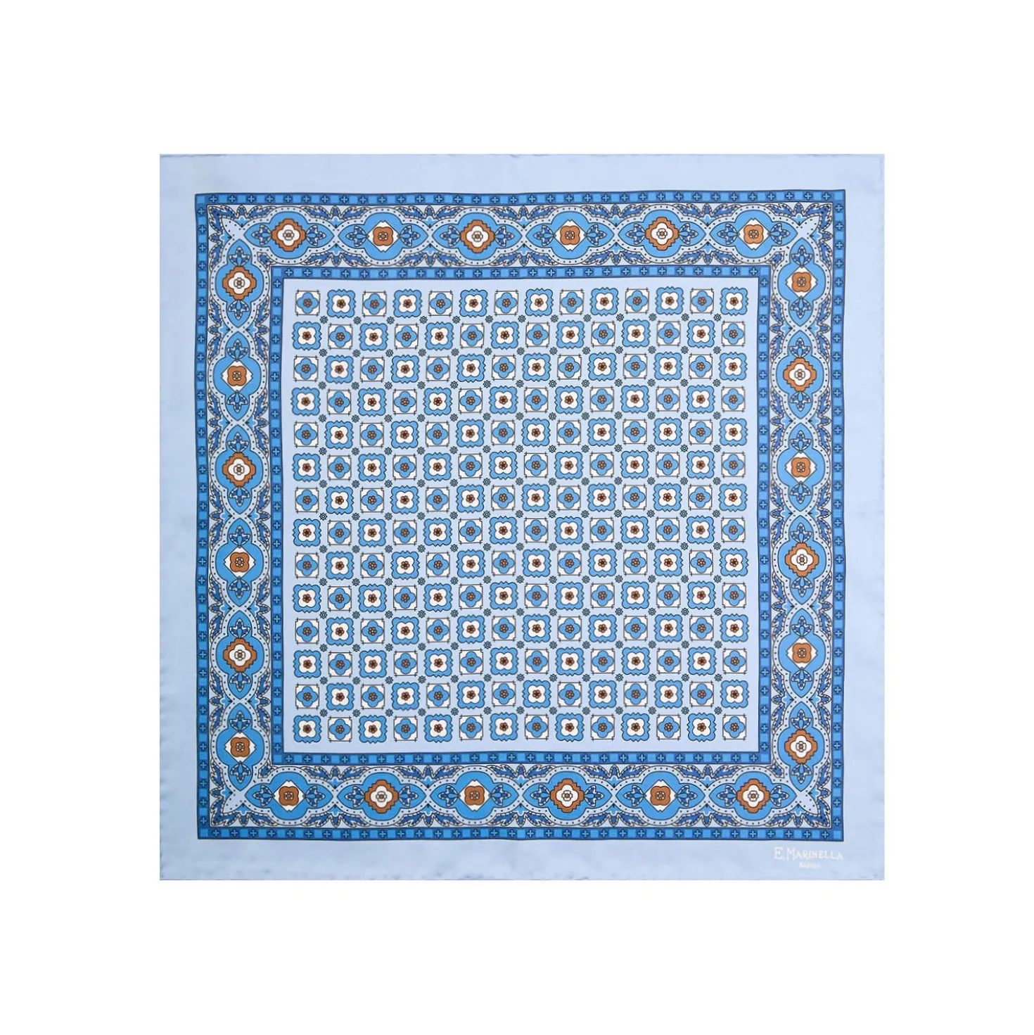 POCHETTE DA TASCHINO IN SETA STAMPATA A MANO AZZURRA Macrofantasia fiore