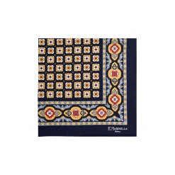 POCHETTE DA TASCHINO IN SETA STAMPATA A MANO BLU SCURO Microfantasia fiore