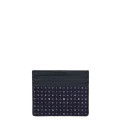 PORTACARTE DI CREDITO SETA E PELLE BLU SCURO 5 scomparti