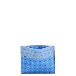 PORTACARTE DI CREDITO SETA E PELLE AZZURRO 5 scomparti