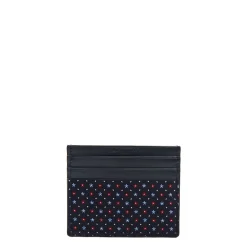PORTACARTE DI CREDITO SETA E PELLE BLU SCURO 5 scomparti
