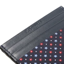 PORTACARTE DI CREDITO SETA E PELLE BLU SCURO 5 scomparti