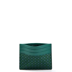 PORTACARTE DI CREDITO SETA E PELLE VERDE SCURO 5 scomparti