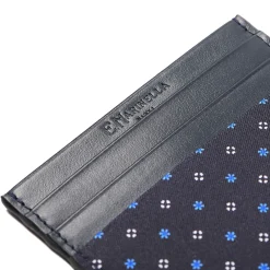 PORTACARTE DI CREDITO SETA E PELLE BLU SCURO 5 scomparti