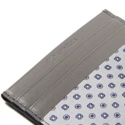 PORTACARTE DI CREDITO SETA E PELLE GRIGIO SCURO 5 scomparti
