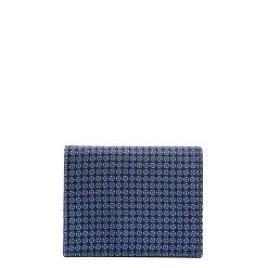 PORTACARTE PIEGHEVOLE IN SETA PELLE BLU SCURO 10 scomparti