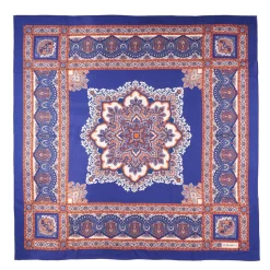 SCIALLE 140 MARRONE E BLUETTE IN LANA Fantasia floreale