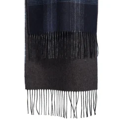SCIARPA BICOLOR BLU SCURO IN SETA E CASHMERE Check