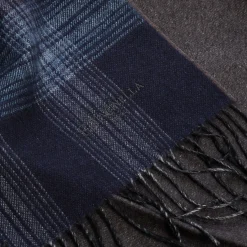 SCIARPA BICOLOR BLU SCURO IN SETA E CASHMERE Check