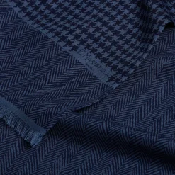 SCIARPA BLU SCURO IN LANA E SETA Pied de poule e spigatino