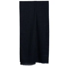 SCIARPA BLU SCURO IN LANA E SETA Pied de poule e spigatino
