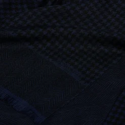 SCIARPA BLU SCURO IN LANA E SETA Pied de poule e spigatino