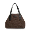 TOTE BAG MARRONE E NERA In lana e pelle martellata