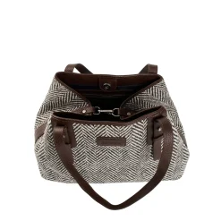 TOTE BAG MARRONE In lana e pelle martellata